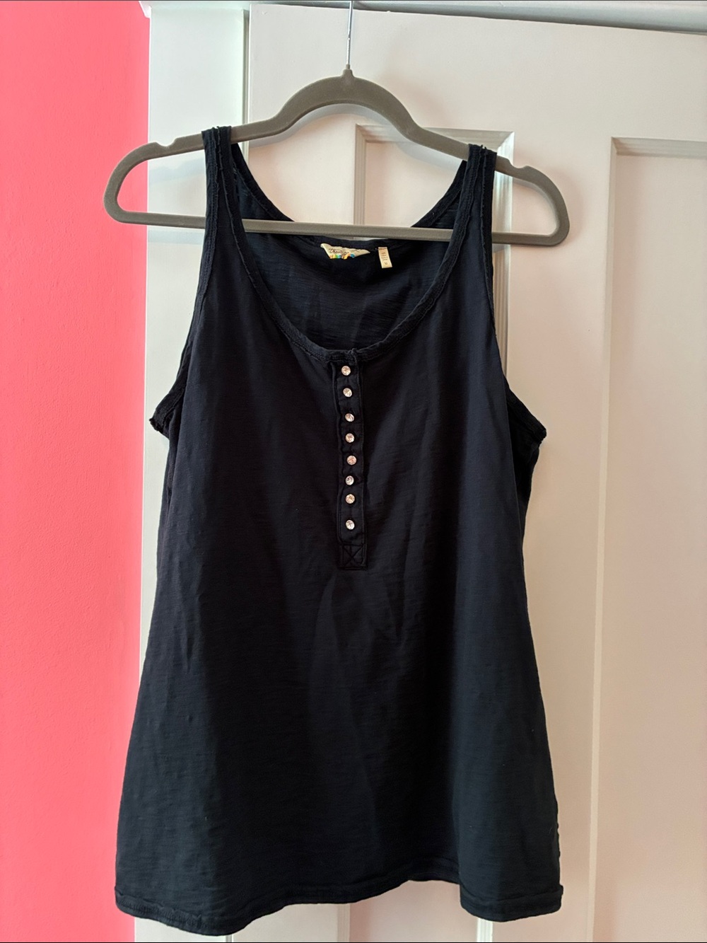 True Grit Black Henley Button Tank Top